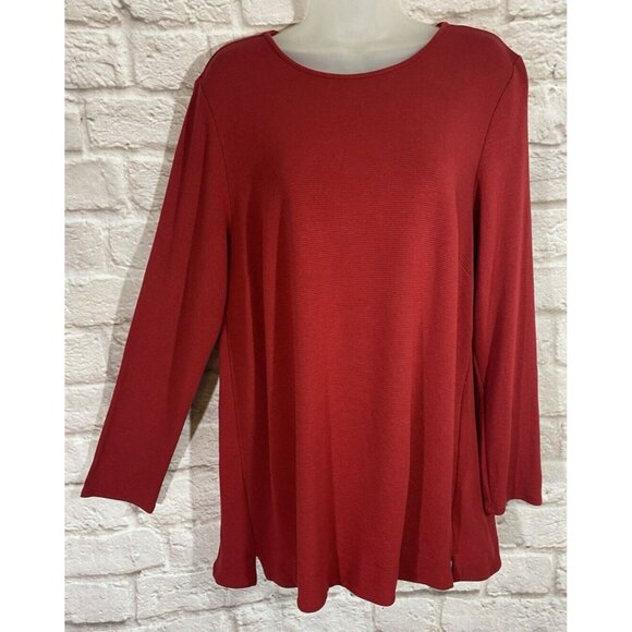 J. Jill Tops - J Jill Wearever Collection Red Ribbed Tunic Top Large Stretchy Soft Shirt 9615